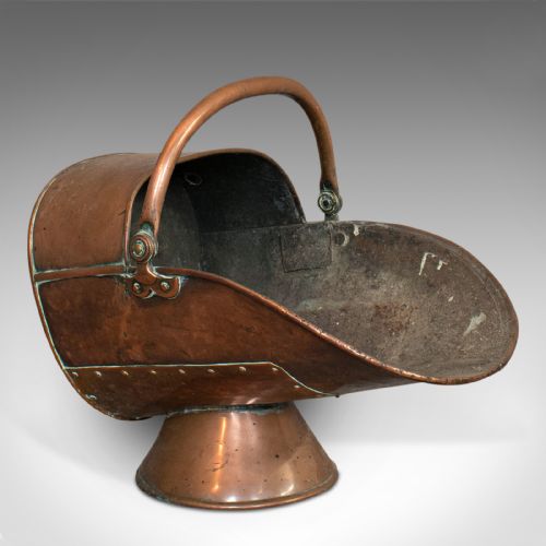 Antique Coal Scuttle, English, Copper, Fireside, Coal, Log Bucket, Circa 1890
