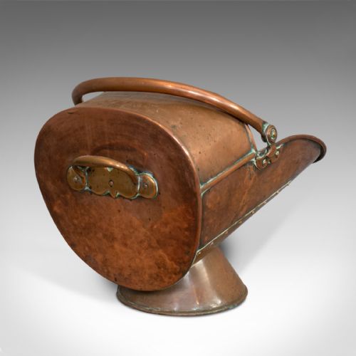 fig 3. Antique Coal Scuttle, English, Copper, Fireside, Coal, Log Bucket, Circa 1890
