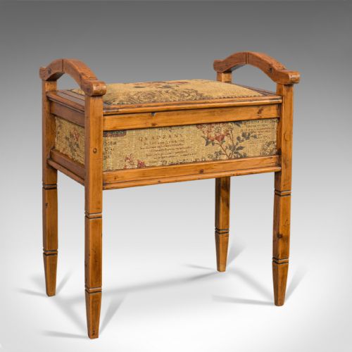 Antique Music Locker Stool, English, Pine, Piano, Bench, Edwardian, Circa 1910
