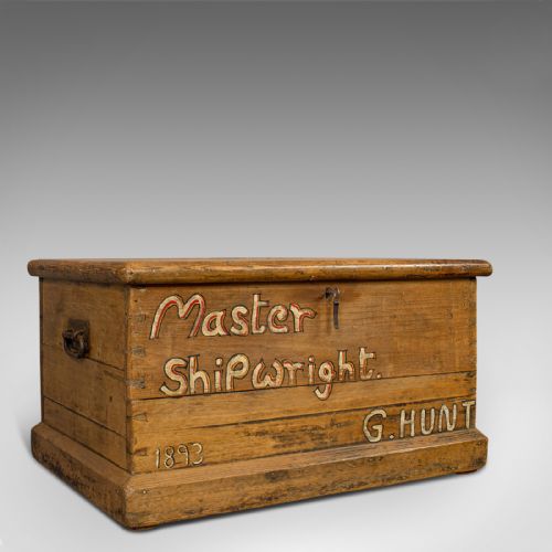 Antique Shipwright's Tool Chest, English, Pine, Merchant's, Trunk, Circa 1870