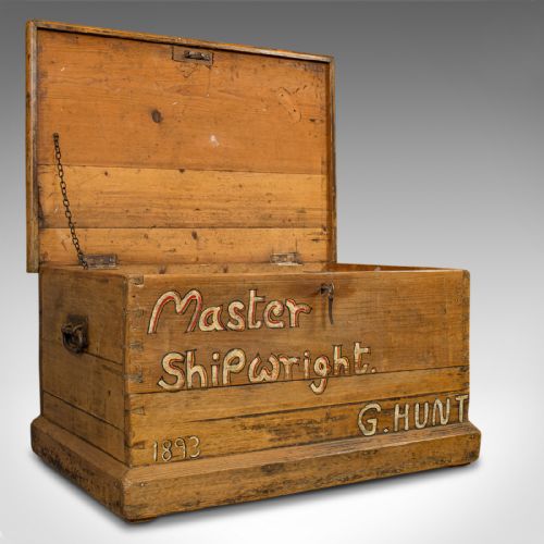 fig 1. Antique Shipwright's Tool Chest, English, Pine, Merchant's, Trunk, Circa 1870