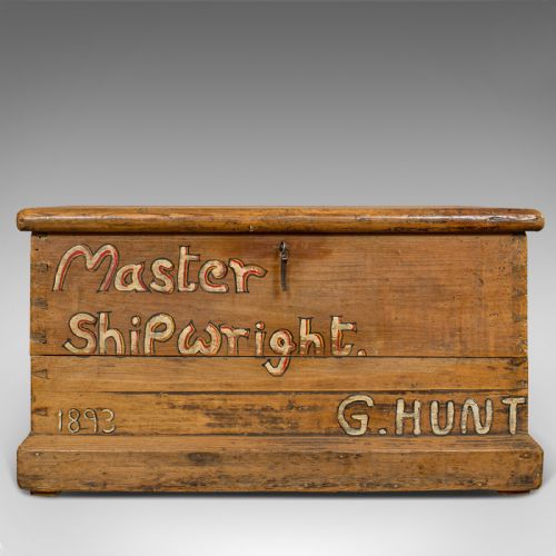 fig 2. Antique Shipwright's Tool Chest, English, Pine, Merchant's, Trunk, Circa 1870
