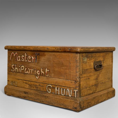 fig 3. Antique Shipwright's Tool Chest, English, Pine, Merchant's, Trunk, Circa 1870