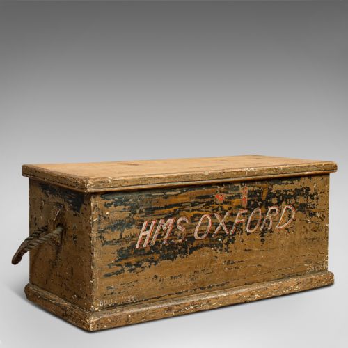 Antique Ship's Chest, English, Pine, Merchant, Tool Trunk, Victorian, Circa 1850
