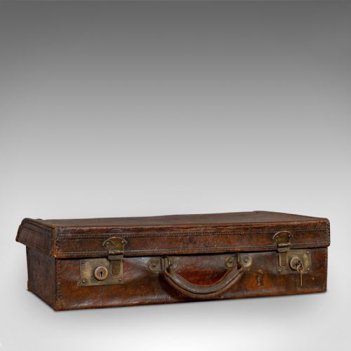 Antique Gentleman's Travel Suitcase, English, Oak, Leather, Edwardian, C.1910

