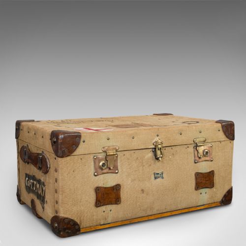 Antique Shipping Trunk, English, Canvas Travel Case, Pukka Luggage, Edwardian
