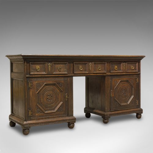 Antique Pedestal Desk, English, Oak, Georgian, 18th Century, C.1800