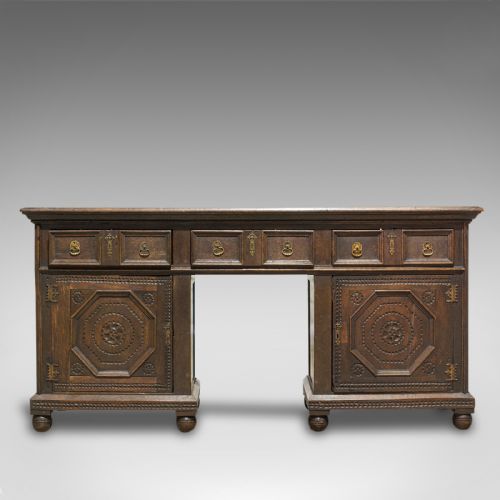 fig 1. Antique Pedestal Desk, English, Oak, Georgian, 18th Century, C.1800