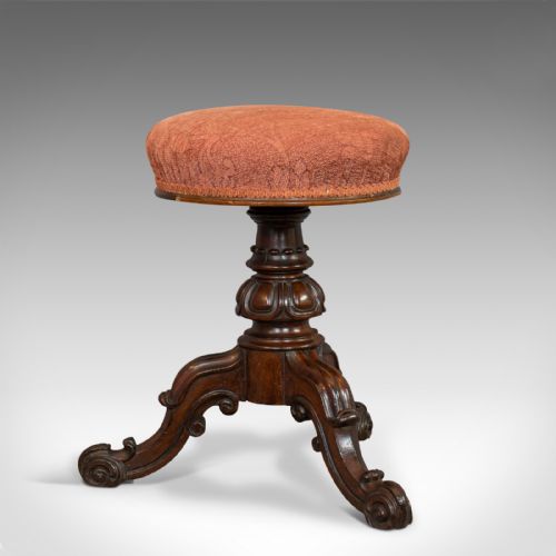 Antique Music Stool, English, Walnut, Adjustable, Piano Recital, 19th Century
