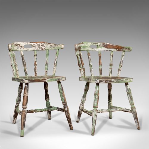 Pair of Antique Windsor Chairs, French, Beech, Bow Back Chair, Late 19th Century
