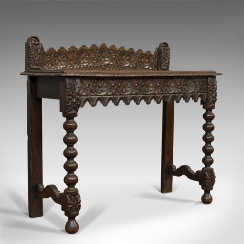 Antique Side Table, Scottish, Oak, Console, Bobbin Turned, Victorian, Circa 1870
