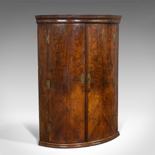 ANTIQUE CORNER CUPBOARD ENGLISH OAK BOW FRONT HANGING CABINET GEORGIAN