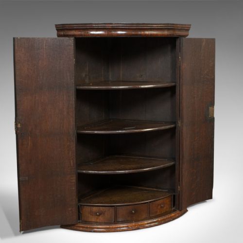fig 1. Antique Corner Cupboard, English, Oak, Bow Front, Hanging Cabinet, Georgian