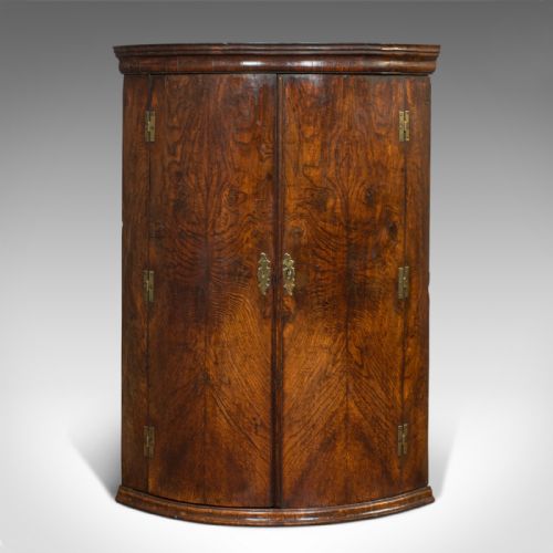 fig 2. Antique Corner Cupboard, English, Oak, Bow Front, Hanging Cabinet, Georgian