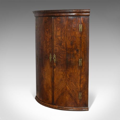 fig 4. Antique Corner Cupboard, English, Oak, Bow Front, Hanging Cabinet, Georgian