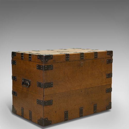 Antique Sliver Chest, English, Oak, Iron, Trunk, Elkington and Co, Circa 1880
