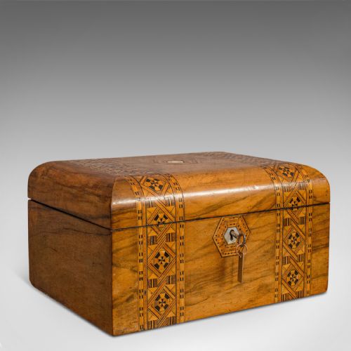 Antique Trinket Box, English, Walnut, Inlay, Jewellery, Keepsake, Victorian

