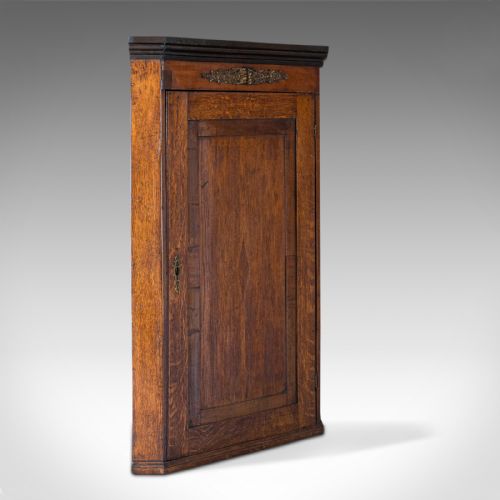 Antique Corner Cabinet, English, Oak, Mahogany, Georgian, Hanging Cupboard, 1800
