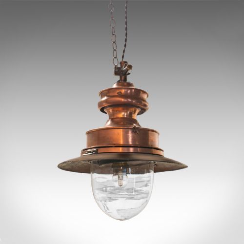 Antique Hanging Lamp, English, Copper, Electric, Industrial, Light, Victorian
