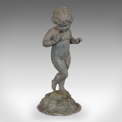 Antique Cherub, English, Lead, Putto, Statue, Ornamental Garden, Victorian, 1900
