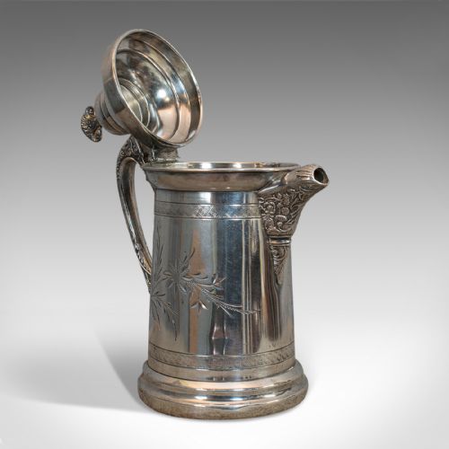 Antique Coffee Pot, English, Silver Plate, Beverage Jug, 19th Century, C.1900
