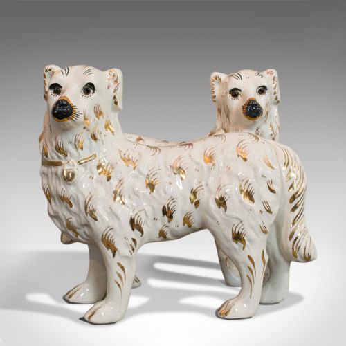 Pair of Antique Staffordshire Dogs, English, Ceramic, Decorative, Figure, C.1900
