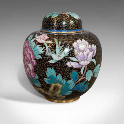 Antique Ginger Jar, Oriental, Cloisonne, Decorative, Spice Urn, Victorian, 1900