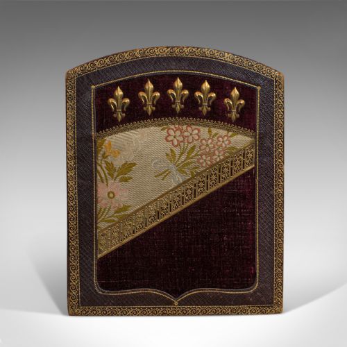 fig 1. Antique Picture Frame, French, Leather, Velvet, Boudoir, Fleur De Lys, C.1900