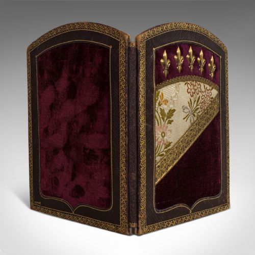 fig 2. Antique Picture Frame, French, Leather, Velvet, Boudoir, Fleur De Lys, C.1900