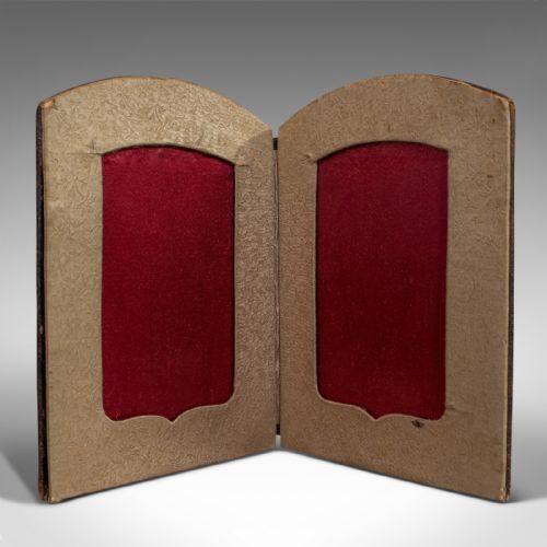fig 3. Antique Picture Frame, French, Leather, Velvet, Boudoir, Fleur De Lys, C.1900