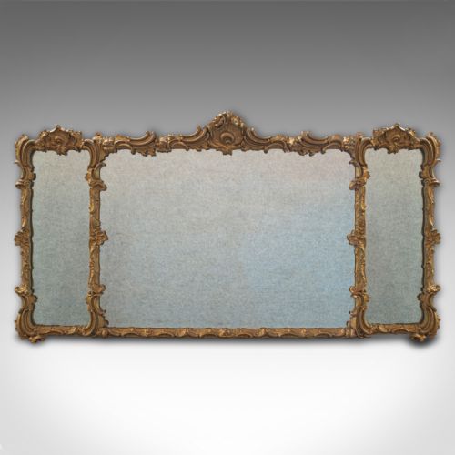 Antique Triptych Mirror, Italian, Gilt Gesso, Overmantle, Hanging, Circa 1850
