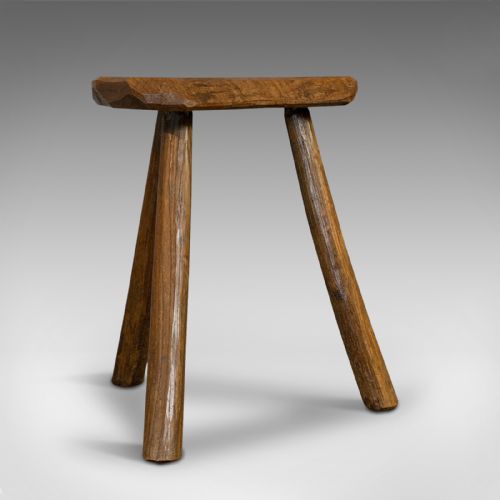Antique Milking Stool, French, Elm, Hand Crafted, Rustic, Bench, Lamp, Victorian
