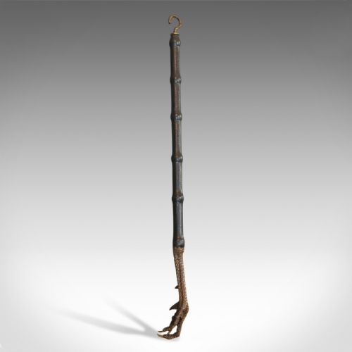 Antique Back Scratcher, English, Ebonised Bamboo, Pheasant Mount, Victorian
