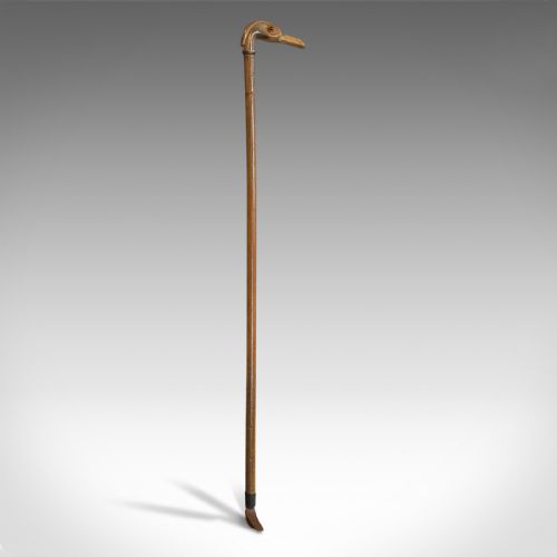 Antique Equestrian Riding Crop, Figurehead, English, Beech, Leather, Edwardian
