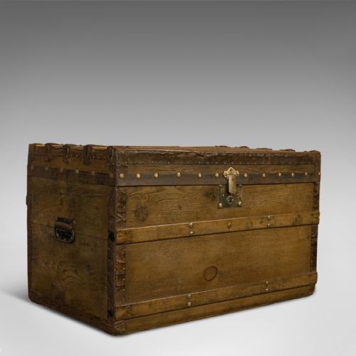 Antique Steamer Chest, English, Cedar, Shipping, Travel, Trunk, Victorian, 1900
