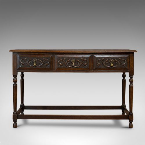 Antique Dresser Base, English, Oak, Side, Hall, Table, Edwardian, Circa 1910
