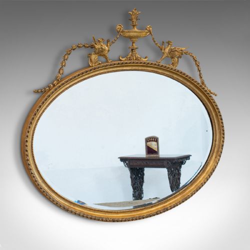 Antique Oval Mirror, English, Gilt Gesso, Glass, Adam Style, Victorian, C.1890
