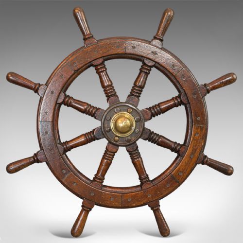 Antique Ship's Wheel, English, Oak, Brass, Maritime, Decorative, Victorian, 1900

