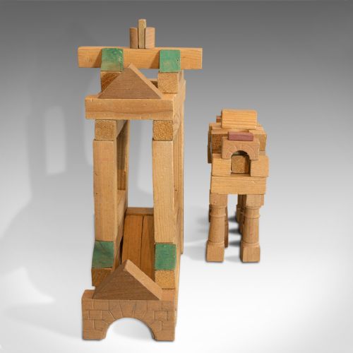 fig 4. Antique Building Block Set, German, Pine, Froebel, Toy Box, Edwardian, C.1910