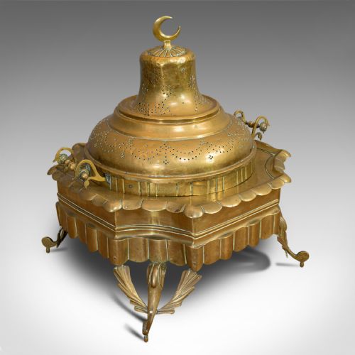 Large Antique Islamic Fire Pit, Arabic, Brass, Ceremonial Brazier, Circa 1900