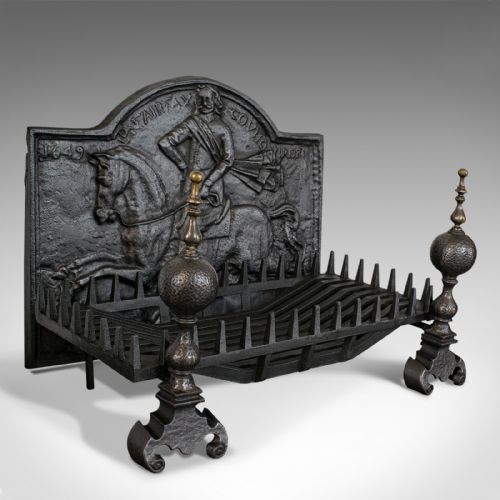 Large Antique Fireplace Set, Fireside, Lord Fairfax, Grate, Andirons, Victorian
