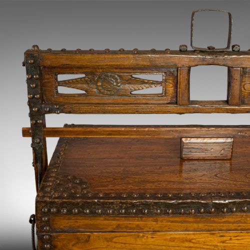 ANTIQUE MARRIAGE CHEST ASIAN CHINESE ELM CARVED DOWRY TRUNK CIRCA 1900 - ADDITIONAL PHOTO 9