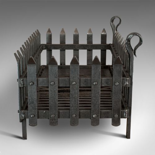 fig 2. Antique Fire Grate, English, Wrought Iron, Fireside Basket, Victorian, C.1880