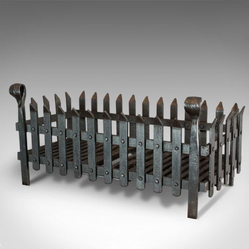 fig 3. Antique Fire Grate, English, Wrought Iron, Fireside Basket, Victorian, C.1880