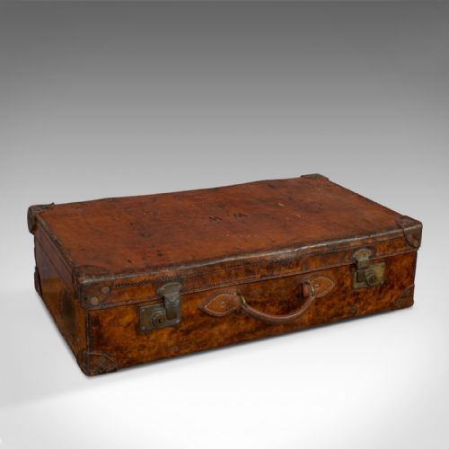 fig 1. Antique Travel Suitcase, English, Leather, Gentlemans Case, Edwardian, C.1910