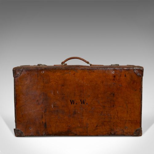 fig 3. Antique Travel Suitcase, English, Leather, Gentlemans Case, Edwardian, C.1910