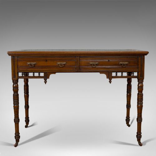 fig 1. Antique Writing Desk, English, Mahogany, Leather, Side Table, Edwardian, C.1910