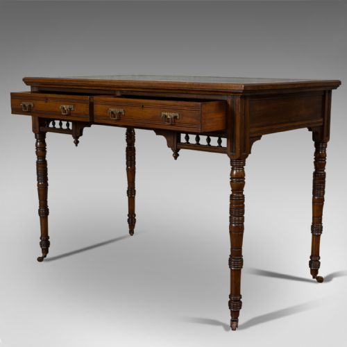 fig 3. Antique Writing Desk, English, Mahogany, Leather, Side Table, Edwardian, C.1910