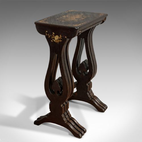 fig 1. Antique Nest Of Occasional Tables, Oriental, Trio, Japanned, Victorian, C.1880