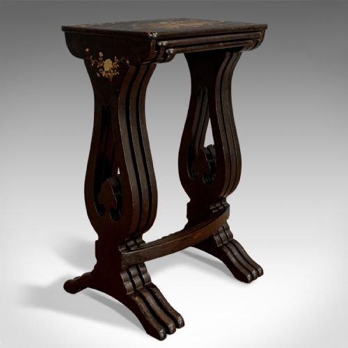 fig 4. Antique Nest Of Occasional Tables, Oriental, Trio, Japanned, Victorian, C.1880